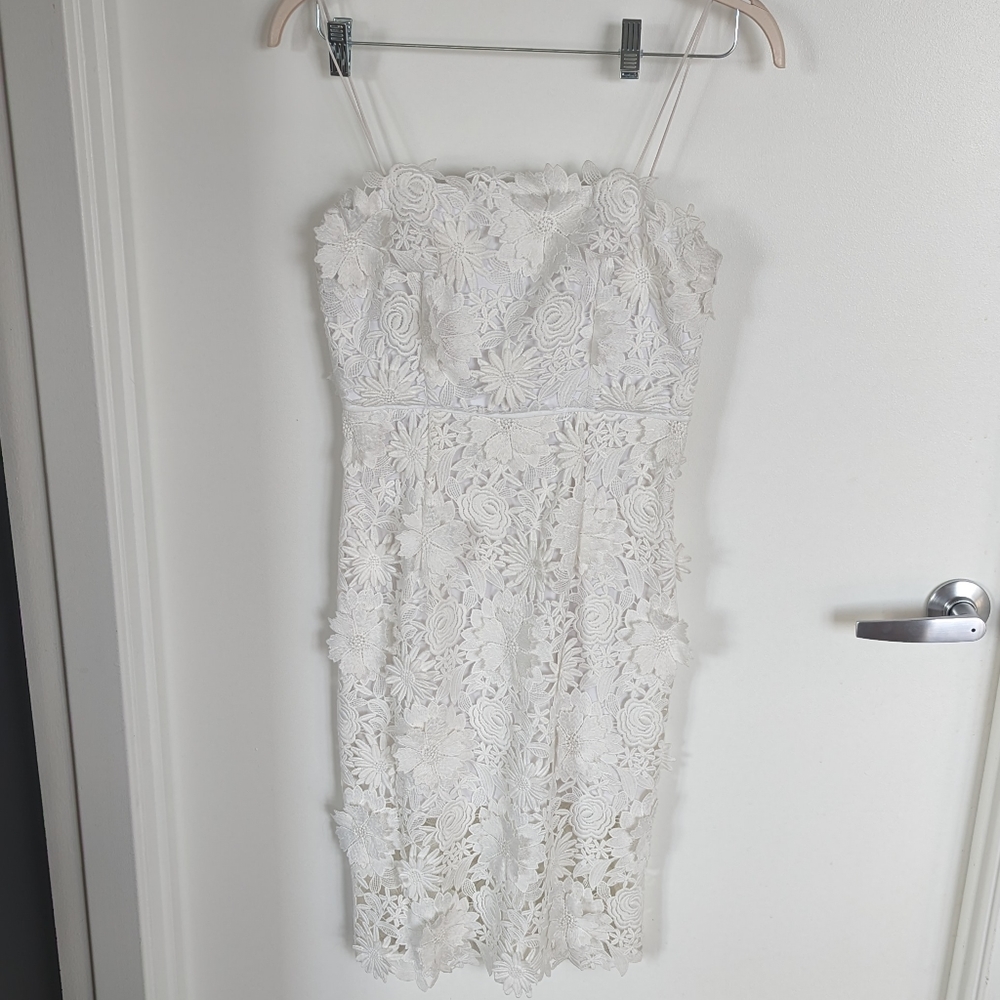 Milly 3D floral lace white spaghetti strap dress size 4